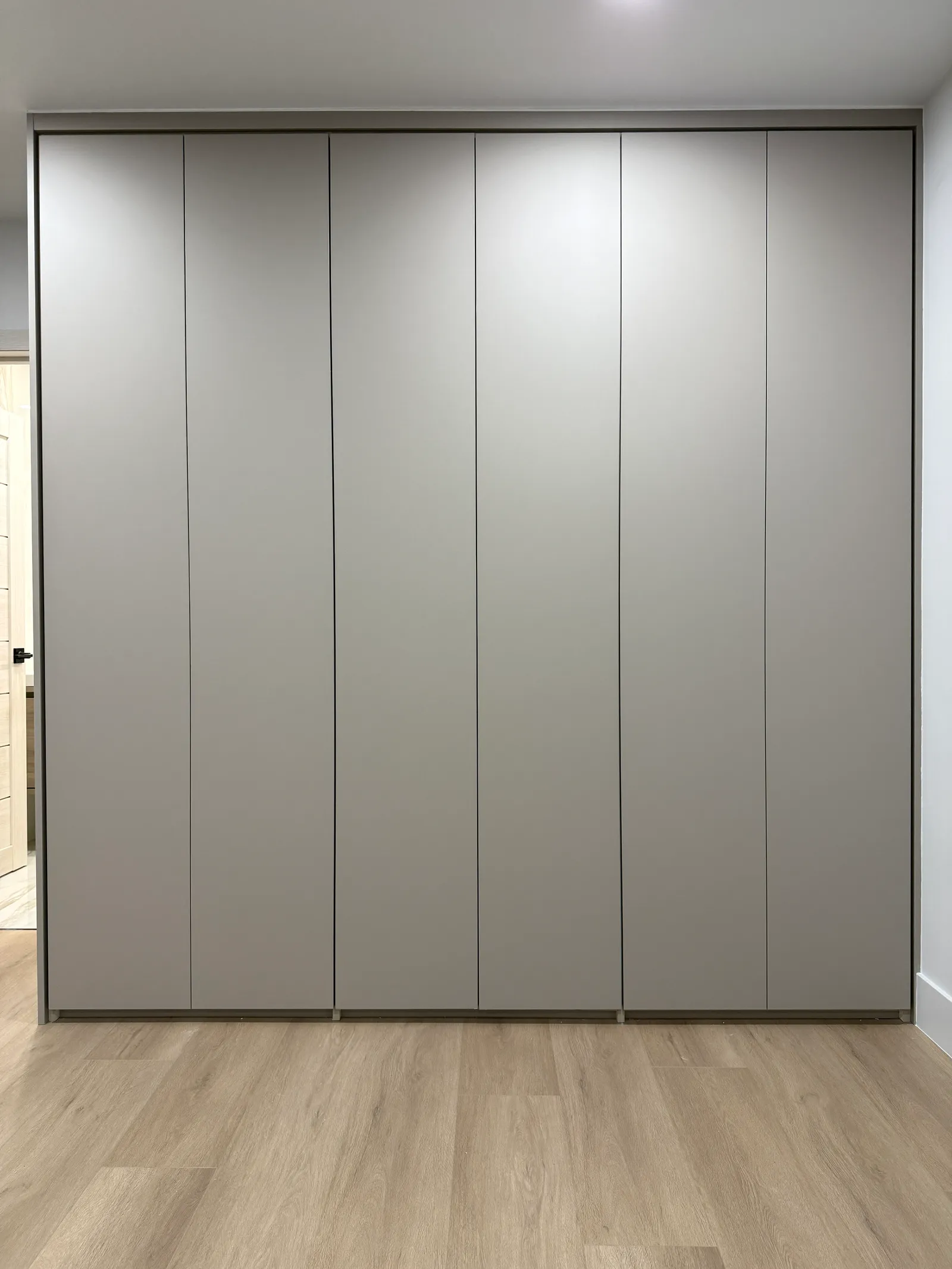 Handle-free built-in wardrobe with push-to-open doors in North Hollywood